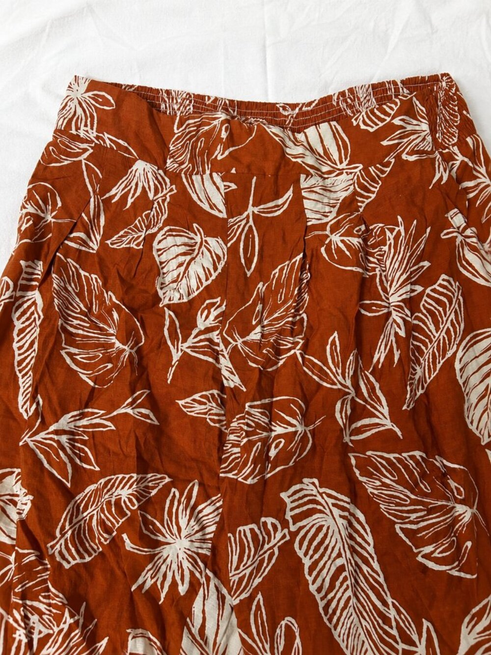 Polagram 2X Rust Tropical Leaf Print Wide Leg Pull On Palazzo Pants - Picture 5 of 5